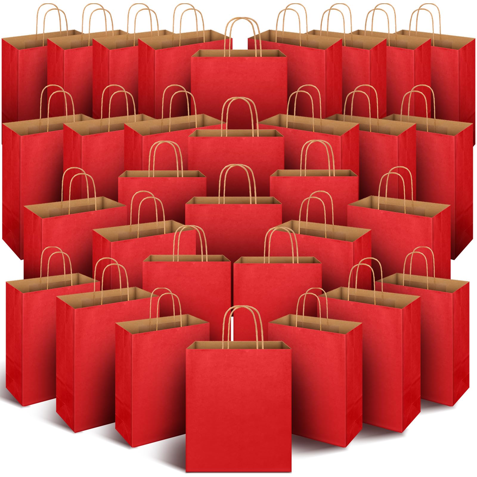Photo 1 of Tenceur 32 Pack Red Kraft Paper Bags with Handles 10x5x13 Large Gift Bag Bulk Paper Shopping Pouch Retail Merchandise Purse Wedding Party Favor Pouch Recycled Sacks (Red)