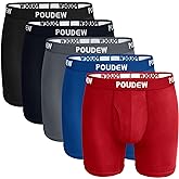 POUDEW Men's Breathable Viscose Moisture Wicking No Roll Waistband Tagless Underwear Boxer Briefs, Pack of 5
