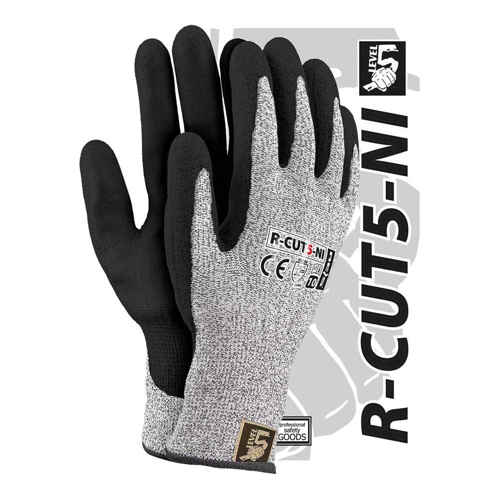Reis R-CUT5-Ni_7 Level5 Protective Gloves, Black-White-Black, 7 Size, Pack of 12