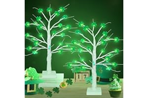 STZMAMIL 2 Pack 24 Inch Shamrock Tree Lights St Patricks Day Decorations with Timer, Saint Patricks Day Decor Lighted Tree with 24 LED Shamrock Lights, St. Patrick's Day Lights for Home Table Party