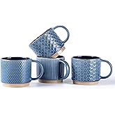 GBHOME 6 OZ Stackable Coffee Mugs, Ceramic Coffee Mugs with Texture Patterns for Man,Woman,Dad,Mom, Modern Coffee Cups Set of 4 for Espresso/Cappuccino/Cocoa. Dishwasher&Microwave Safe, Moonlight Blue