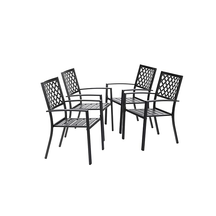 Buy MFSTUDIO Black Metal Patio Stacking Chairs Wave Back Indoor Outdoor