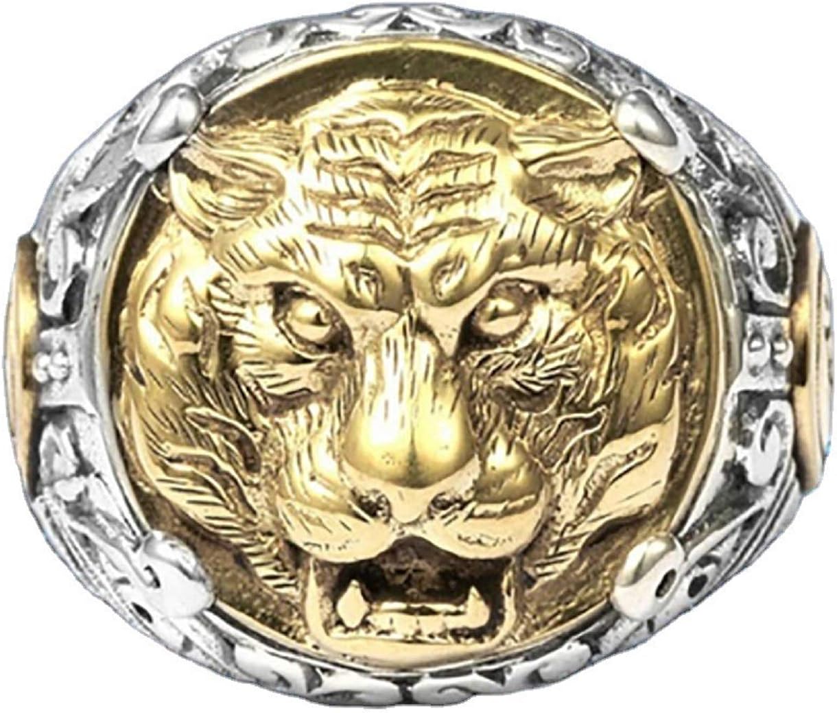 Roaring Tiger Head Ring for Men, Hip Hop Tiger Animal Ring Gothic Gold
