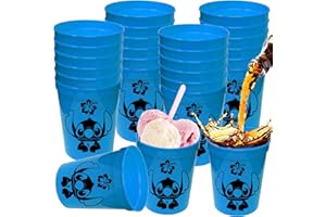 Hbavfihnbg Stitch Party Cups, 12 OZ, Reusable Plastic, BPA Free, Cartoon Design, Stitch Drinking Cups for Lovers, Party Favors (20)