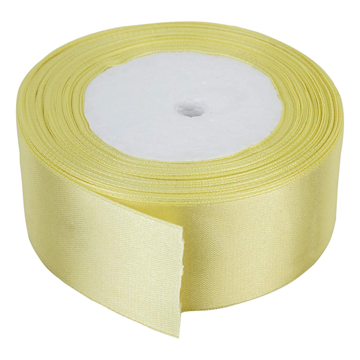 Trimming Shop 40mm Double Sided Satin Ribbon 25 Metres Roll - 100% Polyester Craft Ribbon for Gift Wrapping, Bow Making, Sewing, Wedding Decoration, Hair Accessories & DIY Crafts, Canary