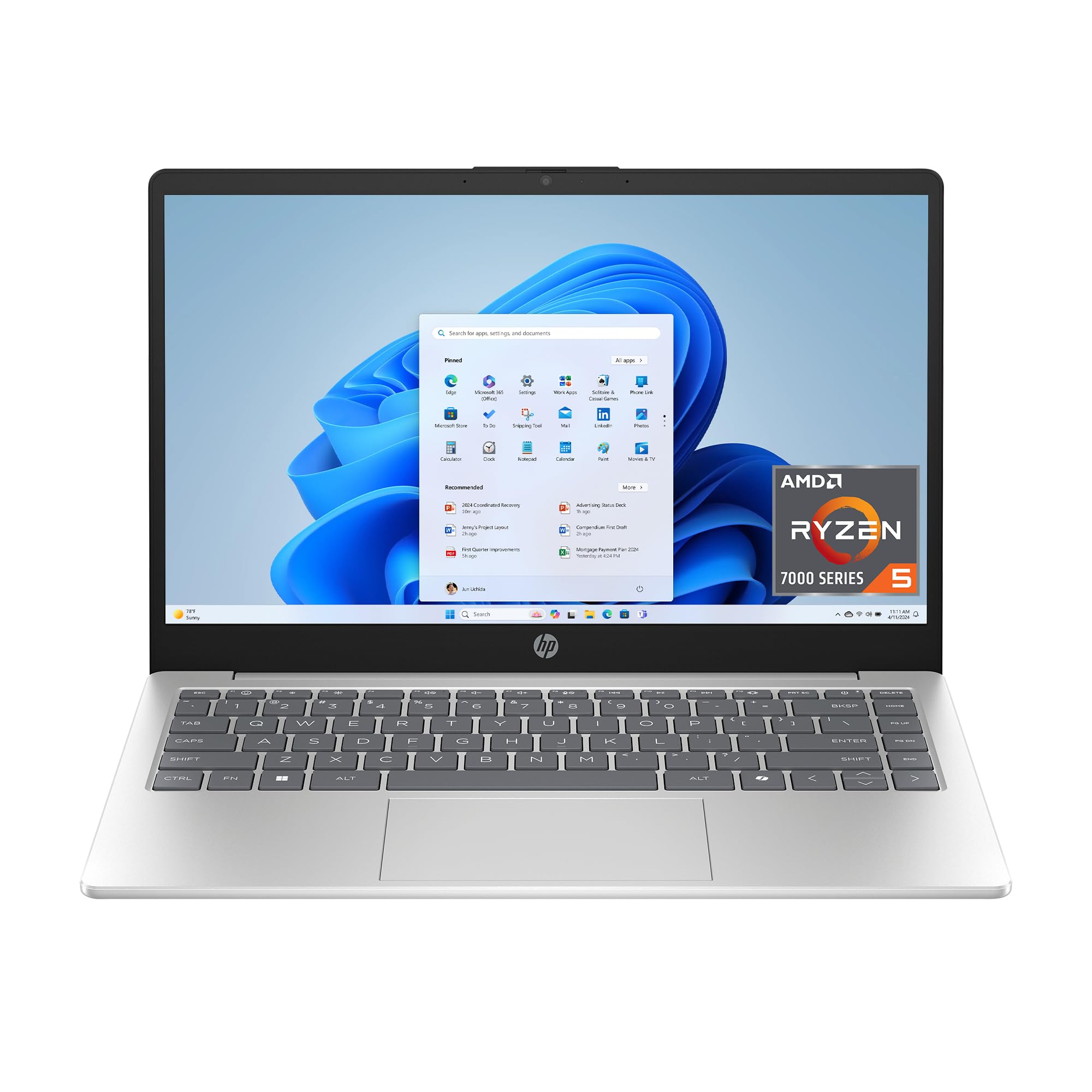 Photo 1 of HP 14 inch Laptop, HD Touchscreen Display, AMD Ryzen 5 7520U, 8 GB RAM, 512 GB SSD, AMD Radeon Graphics, Windows 11 Home, Natural Silver, 14-em0499nr