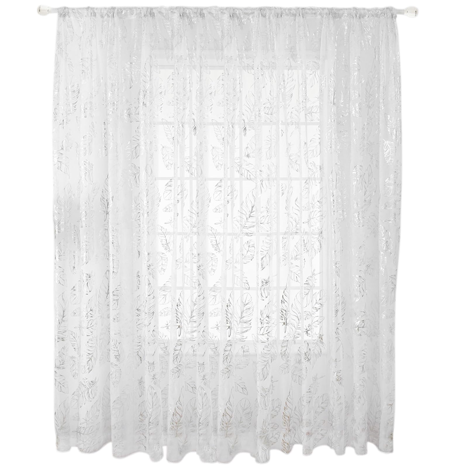 HERCHR Net Curtains for Windows 39x78 Inch Drop Curtain 1 Panel Sheer Window Curtain Decorative Semi Window Treatment Floral Embroidered Windowcurtains Rodwindow Voile Drapes for Living Room Bedroom