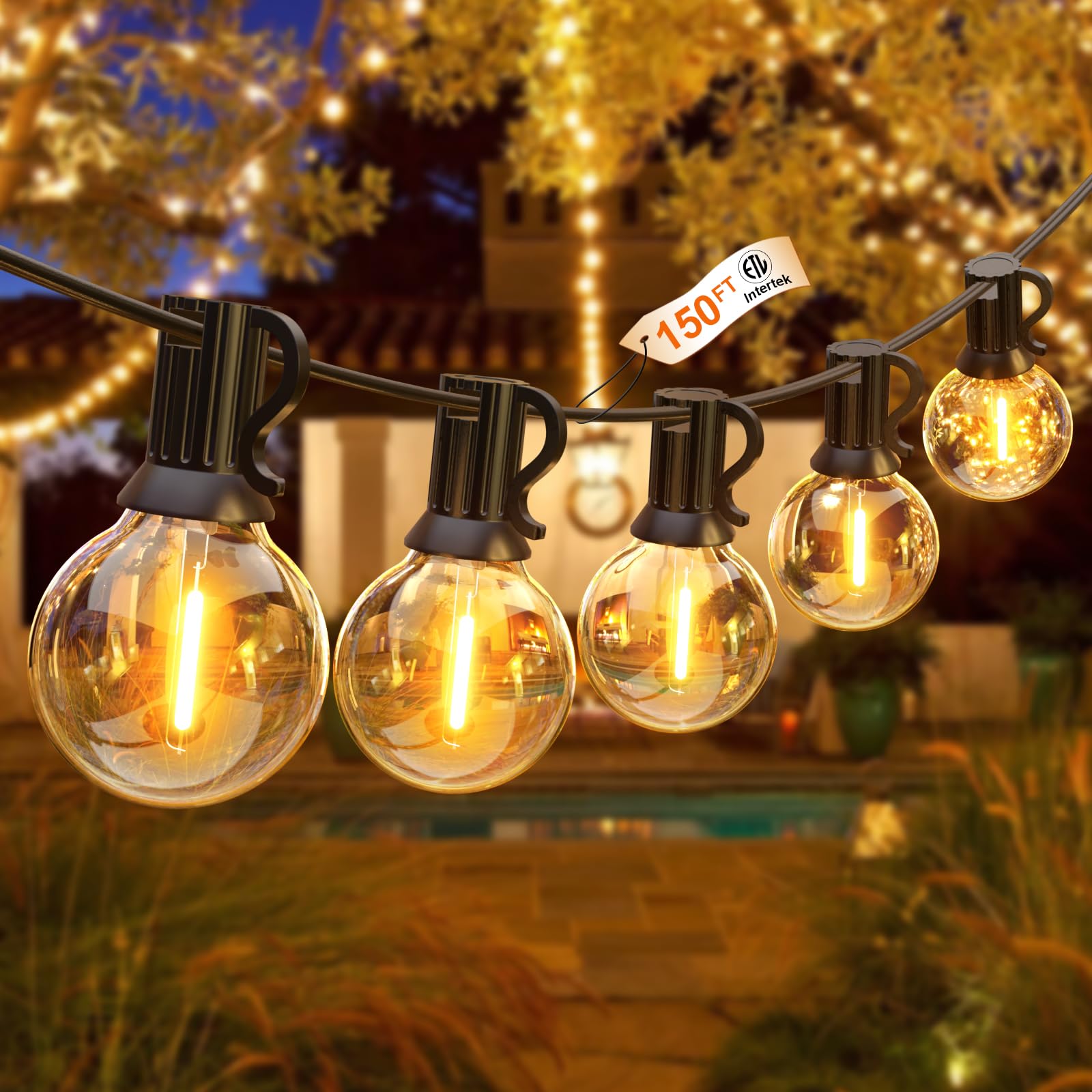 Photo 1 of String Lights for Outside 150FT,Dimmable Waterproof Outdoor String Lights with 75+2 Shatterproof G40 Globe Bulbs Connectable LED Patio Lights, Commercial Hanging Lights for Christmas Backyard Party