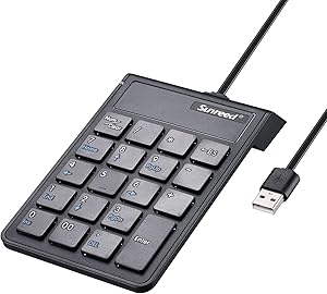 SUNREED USB Numeric Keypad, Ultra Portable 19 Keys Number Pad Keyboard for Laptop PC Apple, Compatible with Windows OS, Mac OS and Chrome OS, with 00 Key