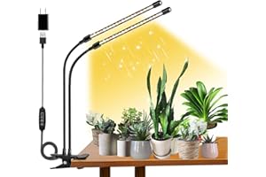 FRGROW Grow Lights for Indoor Plants, LED Plant Grow Lights, 3000k/5000k/660nm Full Spectrum Plant Growing Lamps, Clip on Plant Lamp with White Red LEDs, Timer Setting, 10-Level Dimmable(2-Head)
