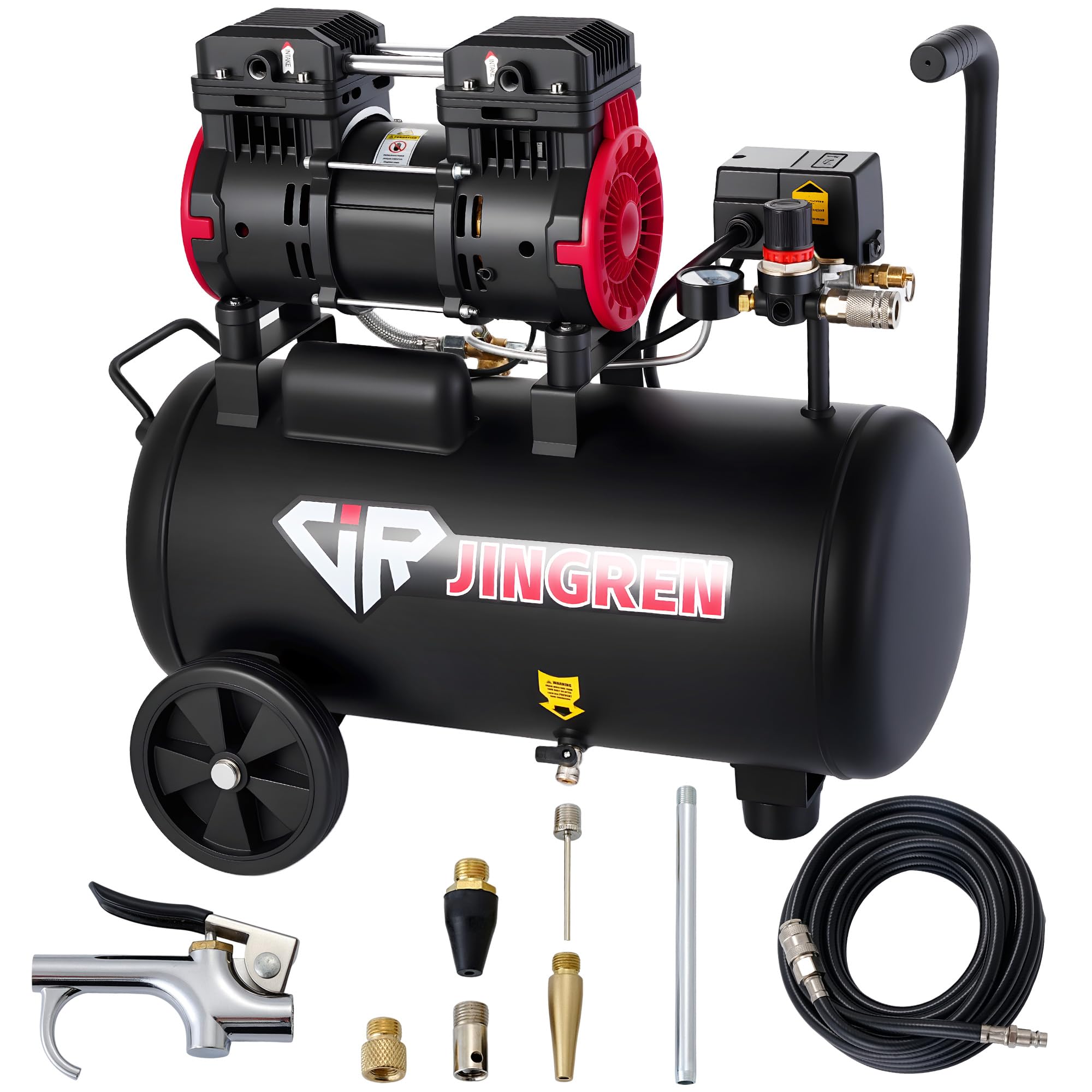Photo 1 of JIR JINGREN 8 Gallon Ultra Quiet Air Compressor, 2HP 4.2CFM, Max 120 PSI Oil-Free Air Compressor Tank, 120V/11A, 68dB for Car Repair, Spray Painting, Woodwork Nailing?With Accessories Kit?