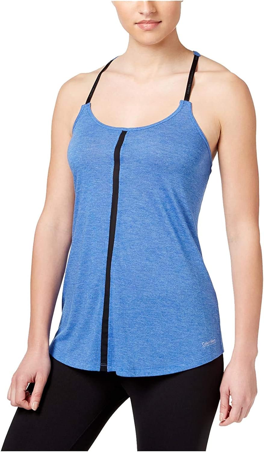Calvin Klein womens Workout Tank With Mesh Shirt Blue Amazon.co.uk