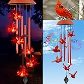 Cardinal Wind Chimes, Red Cardinal Bird Solar Windchimes Outdoor, Red Bird Tubes Garden Decor, Sympathy Wind Chimes,Memorial Gift,Mothers Day for Grandma,Sister Gifts for Women,Friend Birthday Gift