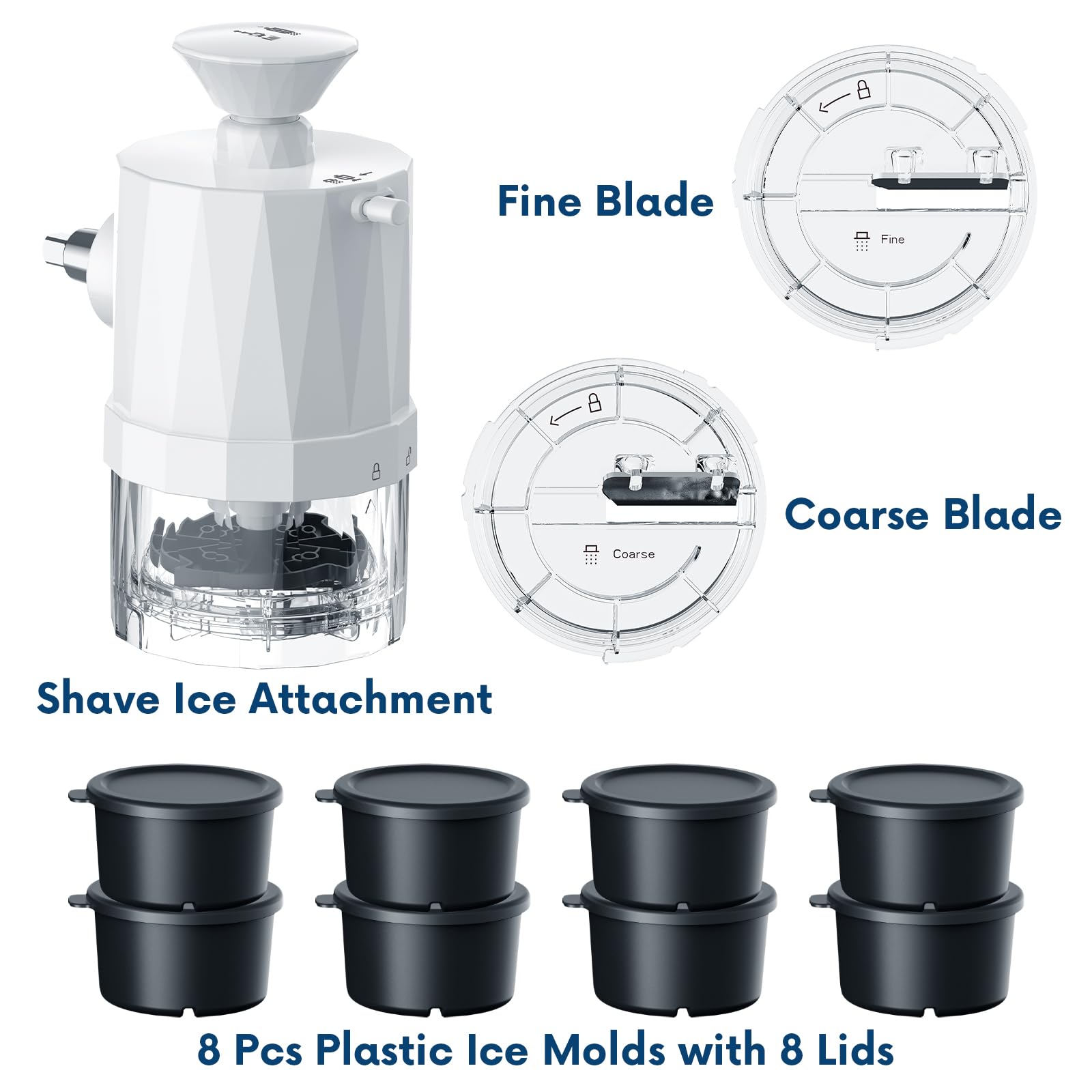 Shaved Ice Attachment for KitchenAid Stand Mixer, Shaved Ice Machine for Kitchenaid Mixer Attachments with Coarse and Fine Blades, 8 Ice Cube Molds