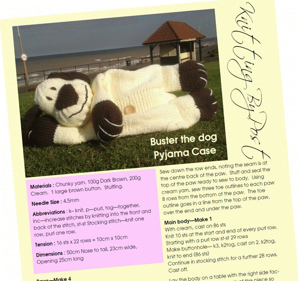 Buster The Dog Pyjama Case Knitting Pattern Textile Needlework Toys Games Cate Org