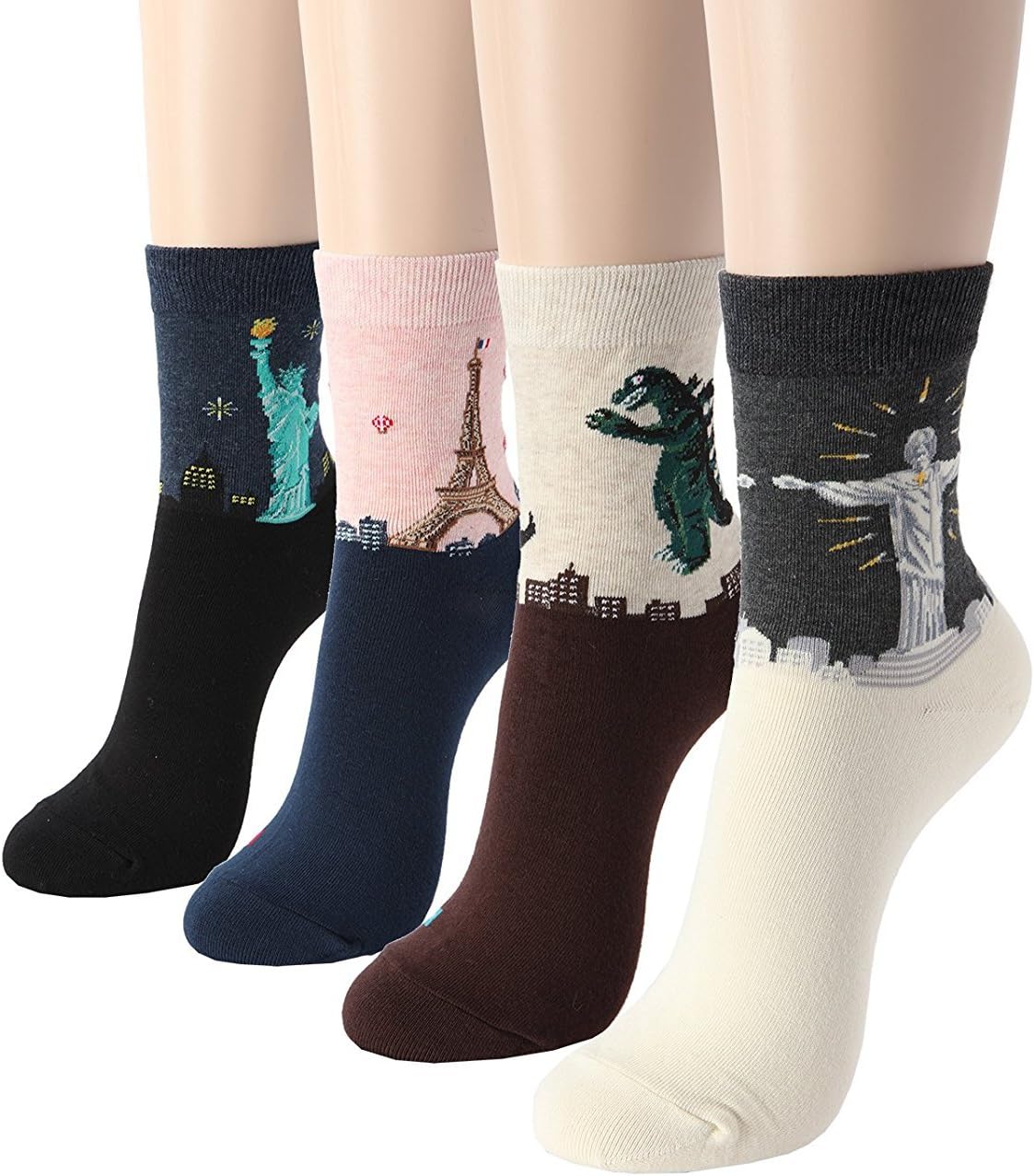 Womens 4-8 Pack Famous Painting Masterpiece Art Printed Socks, Funny Colorful Designed Crew Socks