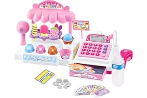 Liberty Imports Ice Cream Store Mini Cash Register with Pretend Play Desserts, Working Scanner, Calculator, Microphone, Money