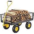 VEVOR 900 Lbs Heavy Duty Steel Garden Cart, Garden Wagon Cart on Wheels, Outdoor Metal Yard Utility Wagon Carts with 10" Tires and Mesh Removable Sides(Convert to Flatbed) and 180°Rotating Handle