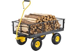 VEVOR 900 Lbs Heavy Duty Steel Garden Cart, Garden Wagon Cart on Wheels, Outdoor Metal Yard Utility Wagon Carts with 10" Tires and Mesh Removable Sides(Convert to Flatbed) and 180°Rotating Handle
