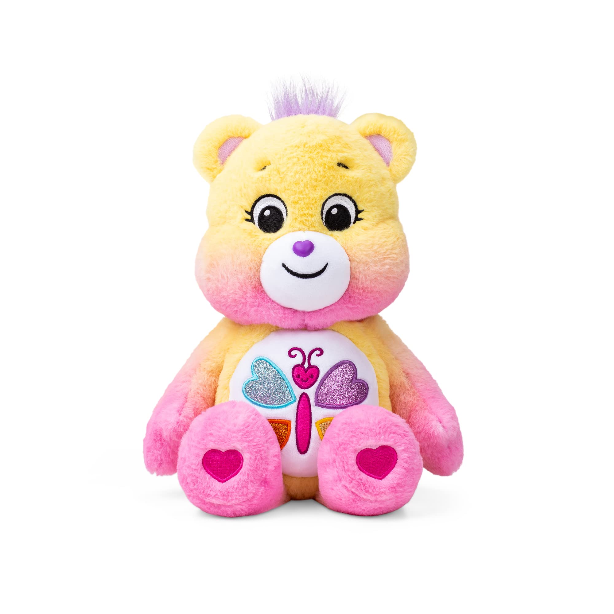Basic Fun Care Bears Calming Heart Bear Medium Plush Toy 35 cm – Soothing with Glittery Butterfly Belly Badge for Girls and Boys Aged 4+