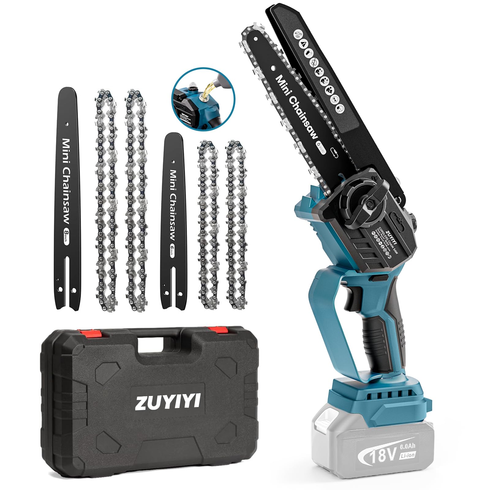 Photo 1 of ZUYIYI Mini Chainsaw Cordless 6 Inch & 8 Inch for Makita 18V Battery, Brushless Handheld Chain Saw with Oiler Electric Chainsaw for Garden Courtyard Tree Branch Wood Cutting (Battery NOT Included)