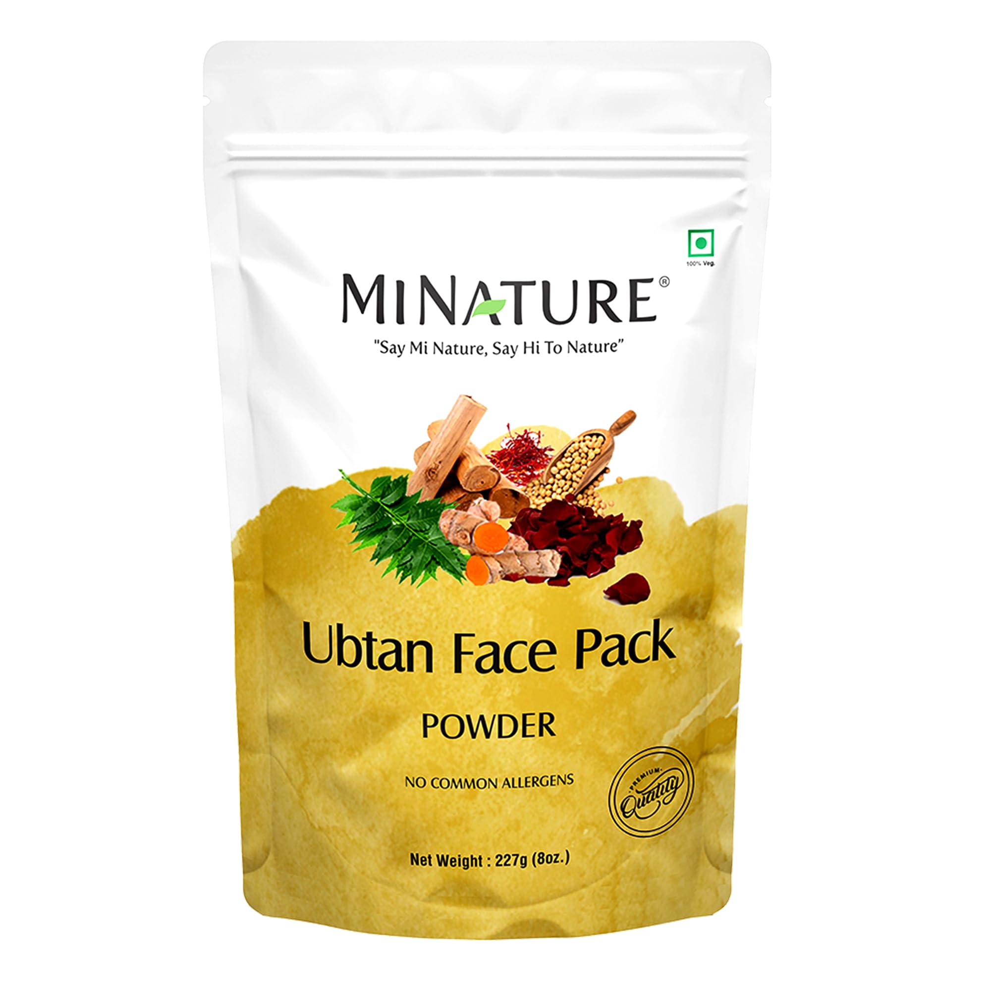 minature Ubtan Face and Body Pack by mi nature, Contains Turmeric, Barley, Chickpeas, Neem, sandalwood, Mograflower, Saffron and Rose Petal, Remove Acne, 227g (8 oz.) (0.5 lb), from India