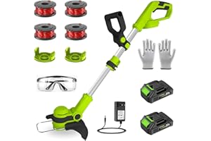 TWEFGFT Electric String Trimmer Cordless with 20V Battery Powered 12-inch Lawn Mover & Edger Lawn Tool with Charger, Powered Grass Trimmer with 4pcs Spools and 2 Spool Covers Line for Yard and Garden, Green