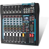 SIKUING Audio Mixer,6 Channel Board Mixer for Streaming, Professional Sounds Board Mixer with 16 DSP Effect, USB Audio Interface and 48V Phantom Power, Stereo DJ Mixers for PC Recording/DJ stage