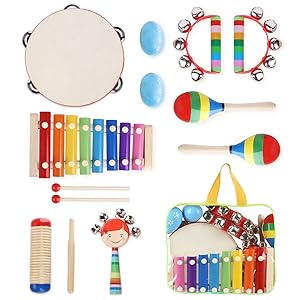EAHUMM 14 Pieces Kids Jazz Drum Set–7 Drums