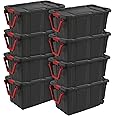 Sterilite 8-Pack Industrial Tote, Heavy-Duty Storage Bins w/Lids and Wheels, 40 Gallon - Stackable Organizing Containers for Home, Garage, Office, and Basement