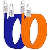 chubbycable Couple Chubby 2 Pack 240W USB C Cable Extra Thick Silicone Fast Charging Cable Compatible with iPhone 17-15 Series iPad Galaxy Series, Dark Blue+Orange, Type-C to Type-C, 6.6FT