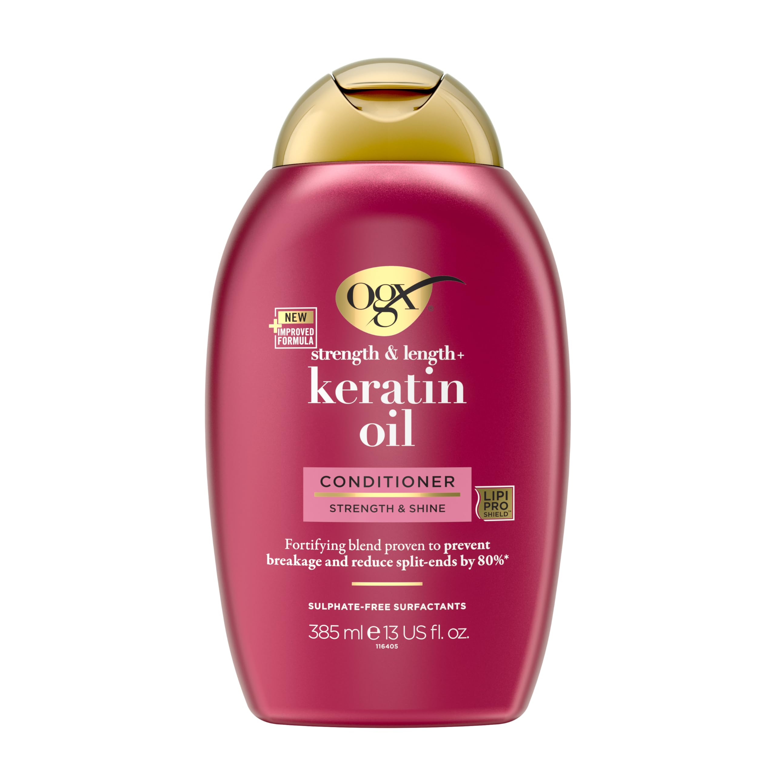 OGX Strength & Length with Keratin Oil Conditioner, Strength & Shine, Fortifying Blend, Prevents Breakage and Reduces Split Ends by 80percent, Sulfate Free, 385ml — image 1