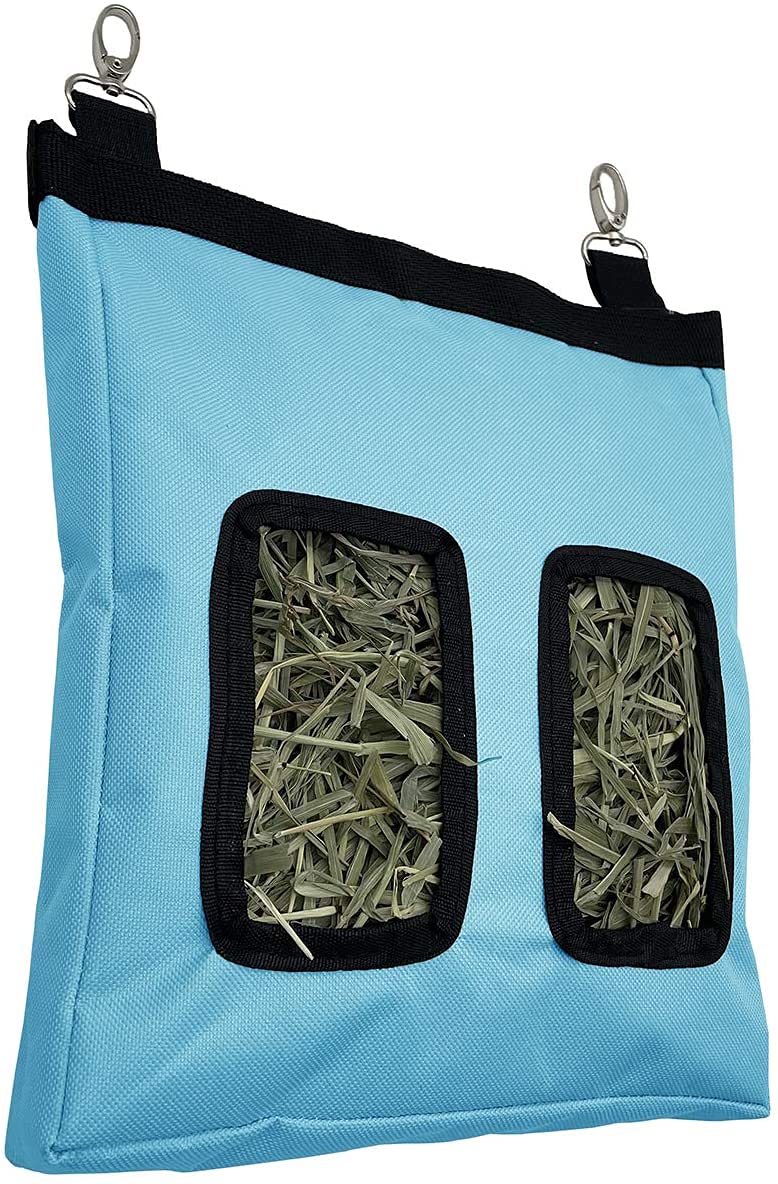 Namvo Rabbit Hay Feeder Bag, Guinea Pig Hay Feeder Storage, Hay Bag Hanging Feeder for Rabbit Guinea Pig Blue