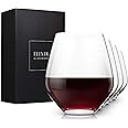 Stemless Red Wine Glasses Set of 4 - Hand Blown Crystal Stemless Wine Glasses - Unique Large Wine Glasses For Cabernet, Pinot