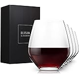 Stemless Red Wine Glasses Set of 4 - Hand Blown Crystal Stemless Wine Glasses - Unique Large Wine Glasses For Cabernet, Pinot