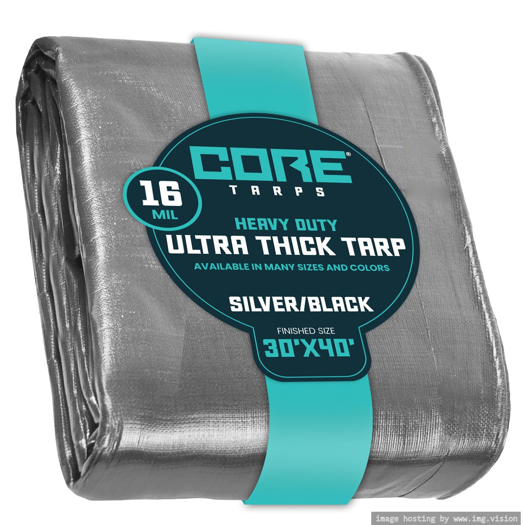 Core Tarps Extra Heavy Duty 16 Mil Tarp Cover, Waterproof, UV Resistant, Rip and Tear Proof, Poly Tarpaulin with Reinforced Edges for Roof, Camping, Patio, Pool, Boat (Silver/Black 30′ X 40′) Image