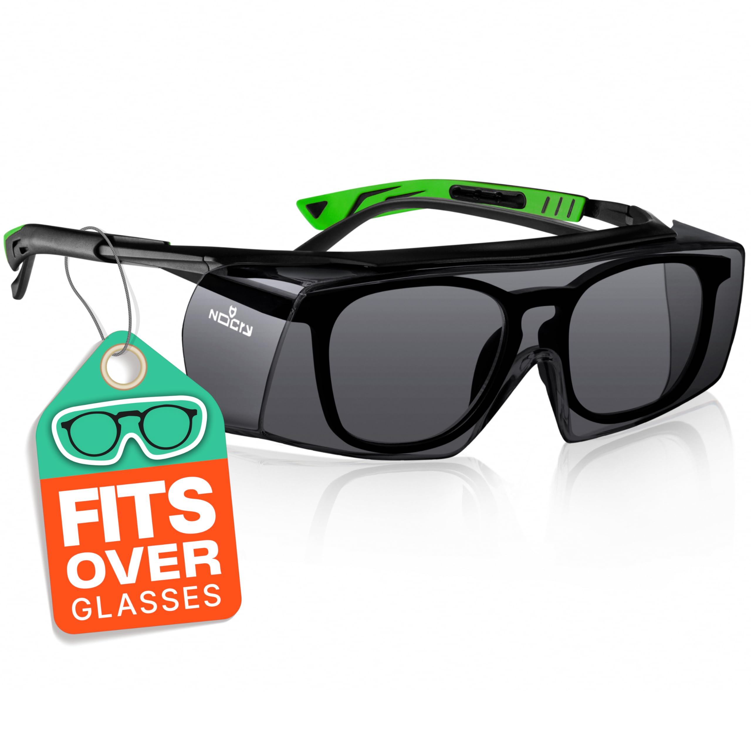 NoCry Tinted Safety Glasses Over Eyeglasses for Men and Women with Anti Scratch Wraparound Lenses — UV400 and ANSI Z87 Certified — Adjustable Temples with Anti-Slip Tips — Great for Shooting