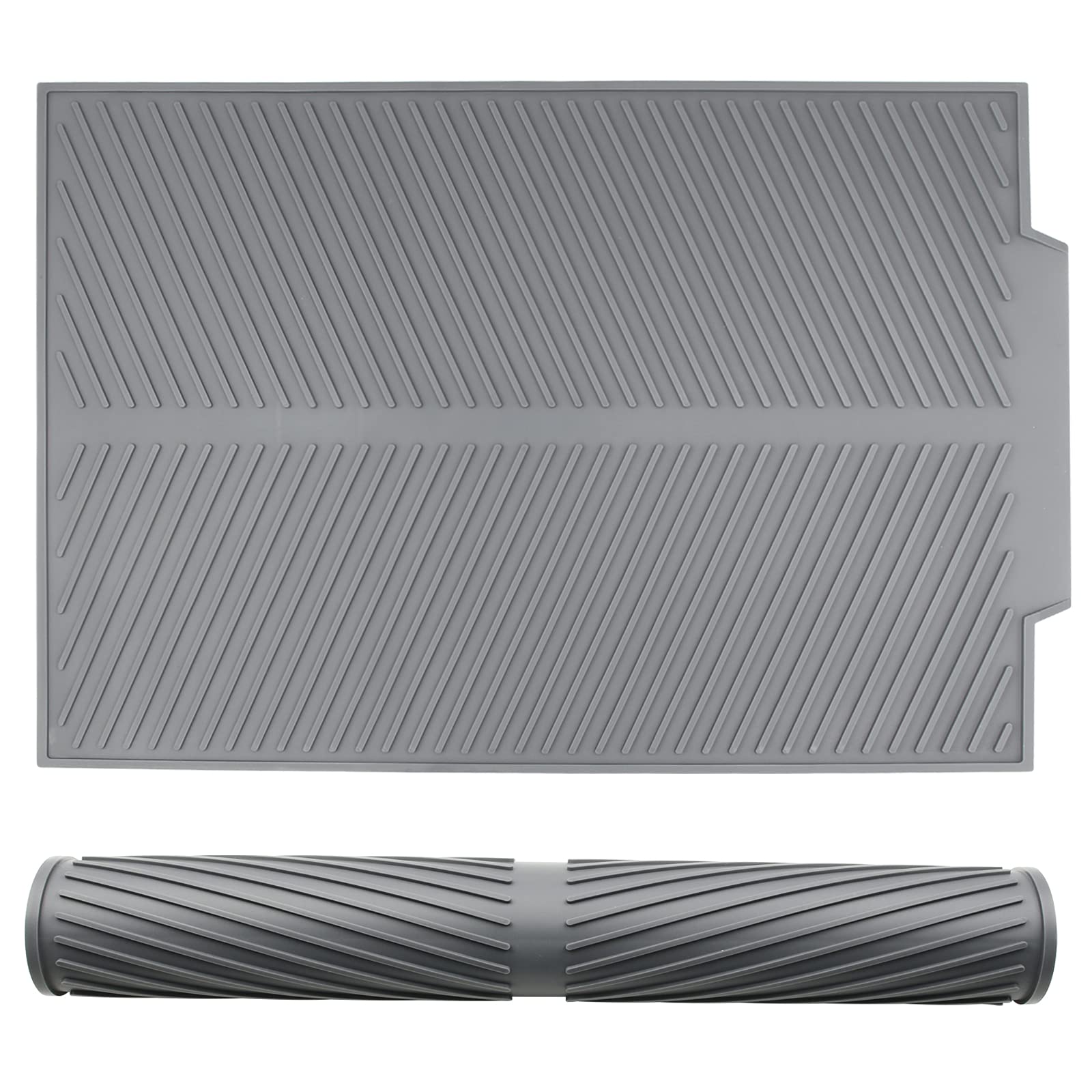 Dish Drying Mat, 43x33cm Non-Slip Silicone Kitchen Drying Mat, Flume Drain Board Drainer Mats for Kitchen Universal Drain Board