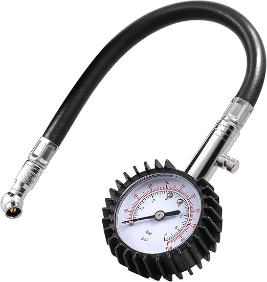CZC AUTO Tyre Pressure Gauge with Flexible Air Hose 100 PSI Heavy Duty