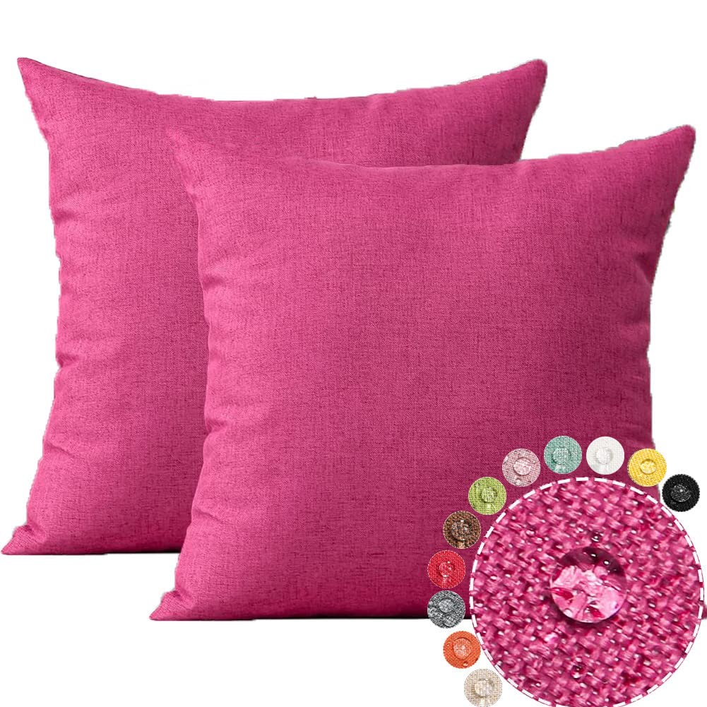 JOTOM Set of 2 Outdoor Premium Water Resistant Cushion Covers 45x45 cm Waterproof Pillow Covers Garden Cushion Cover Square Pillow Cases for Bed Bench Sofa Chair Furniture Patio Couch Decor (Hot Pink)
