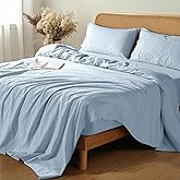 Shilucheng 100% French Linen Sheets - King Size Bed Sheets, Breathable & Cooling Pure Linen Sheets,Soft Durable and Tear Resistant -16 Inch Deep Pocket - 4Pcs (Dusty Blue, King)