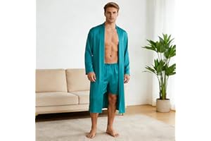 Men's Robe with Shorts Set, Solid Color Soft Bathrobe, Comfortable Home Loungewear for Daily Use