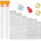 36 Pcs Large Eye Sewing Needles, 6 Sizes Large Eye Needles for Hand Sewing, Embroidery Needles with Plastic Bottle, Thimble a