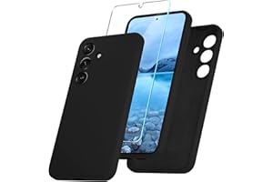 YENAPOON for Samsung Galaxy S24 Case, Silicone Phone Case with 1 Screen Protector, Soft Anti-Scratch Microfiber Lining, Full Body Shockproof Slim Cover Support Wireless Charging, Black