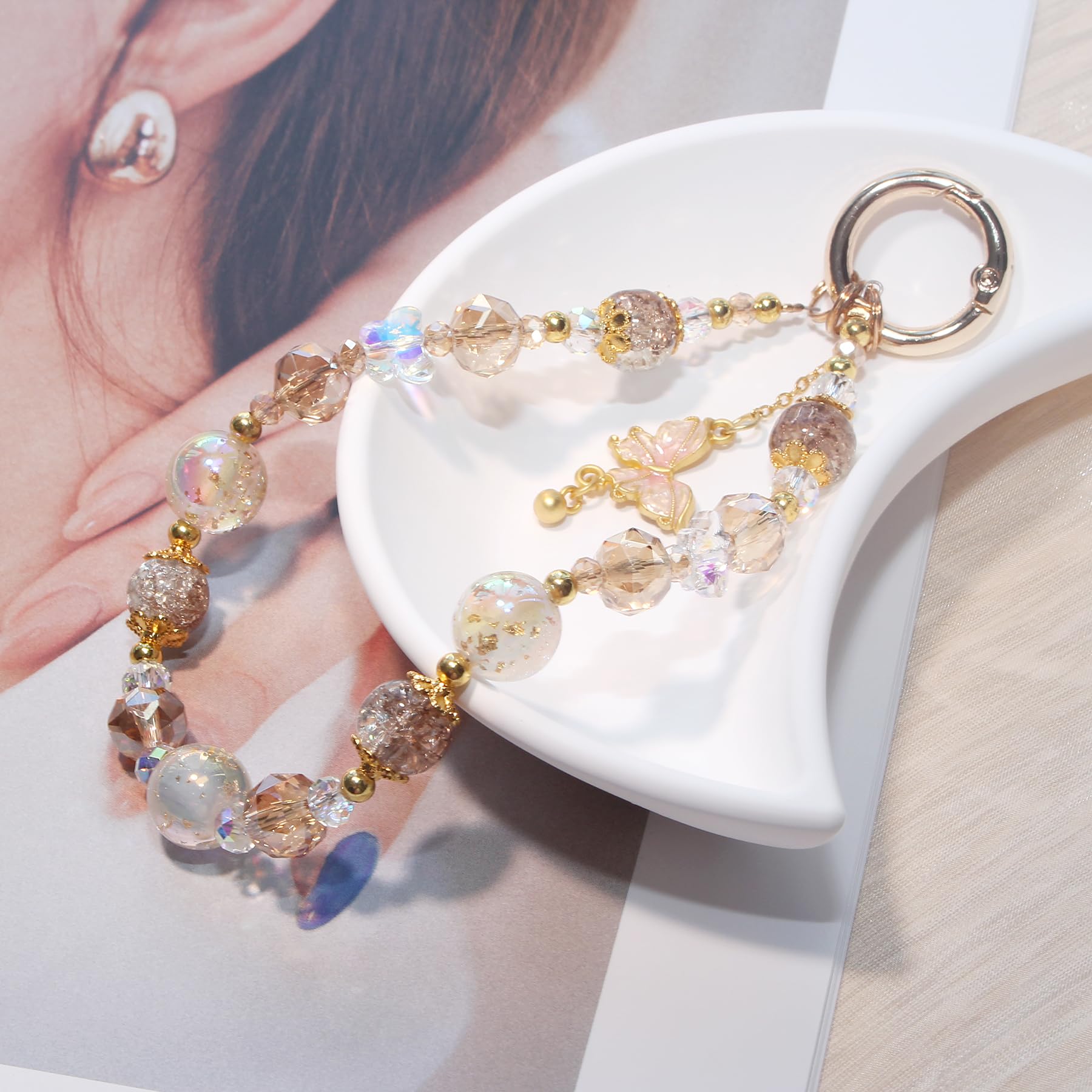 Beaded Phone Wrist Strap,Crystal Keychain Wristlet,Camera Strap Wrist,Cute Phone Chain Wristlet Purse Bag Charms