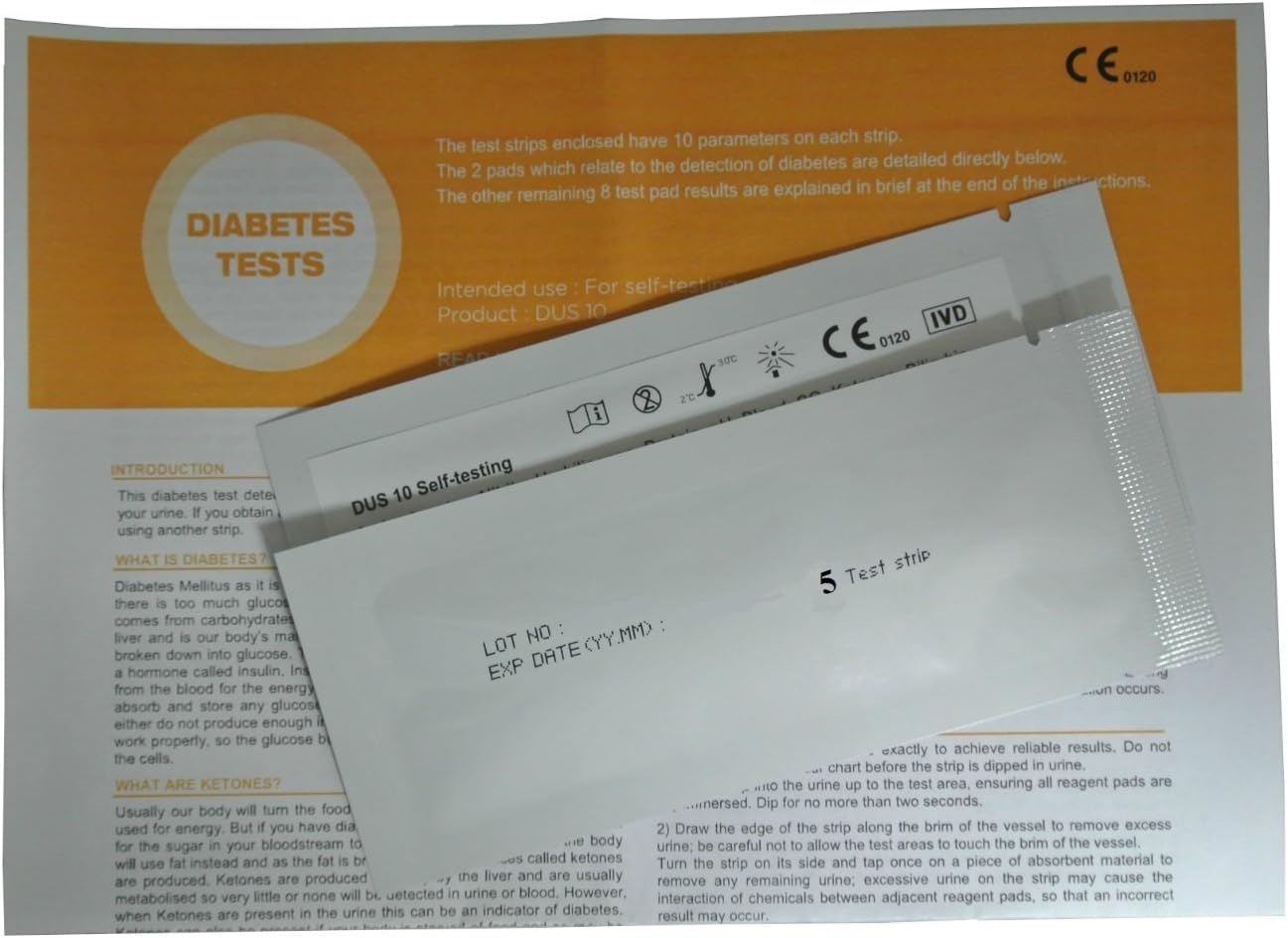 10 x Home Urine Diabetes Tests Each Strip Screens for Ketones & Glucose (5 per foil), 1 count (Pack of 10)