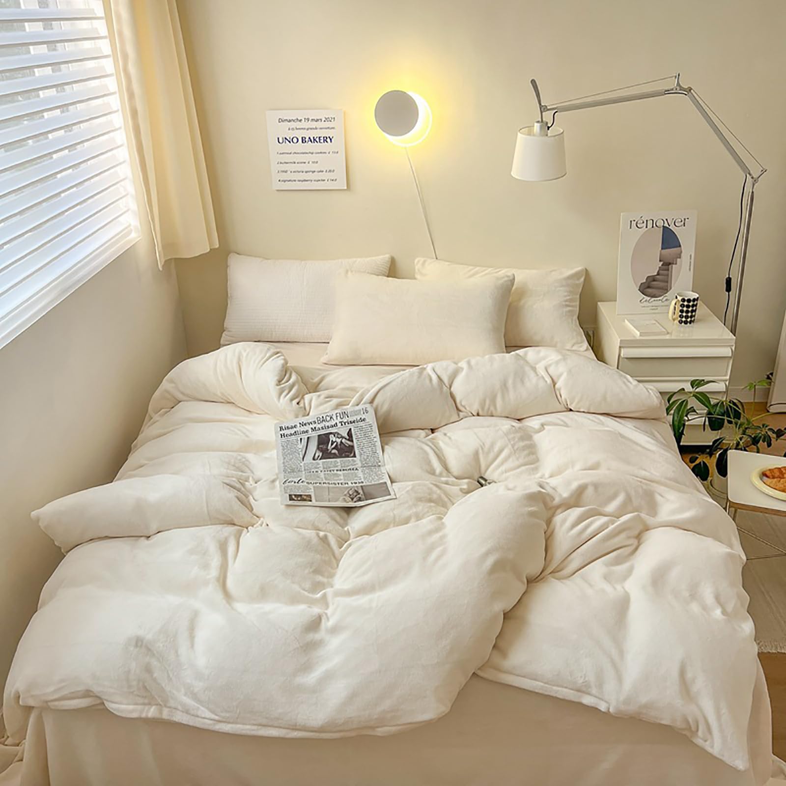 Luxlovery White Velvet Comforter Set King Plush