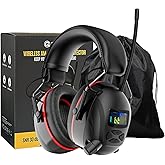 Bluetooth 6.0 AM/FM Hearing Protection, Radio Headphones with Digital Display, 30 SNR Noise Reduction Safety Earmuffs with Rechargeable 2000 mAh Large Battery, Ear Protector for Mowing Lawn Work