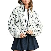 Joiemont Womens Floral Print Fluffy Fleece Jacket Snap Button Winter Teddy Fleece Jacket Casual Faux Fur Outwear