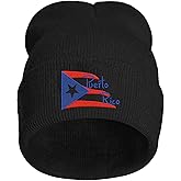Yuawoi Puerto Rico Flag Embroidered Winter Beanie, Casual Stretch Knit Skull Cap